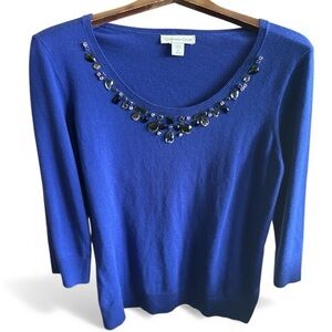 Coldwater Creek Purple Royal Blue Embellished Gemstone Sweater Size Medium 10-12